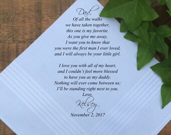 Father of the Bride Gift • Handkerchief Gift from Bride to Dad • Wedding Keepsake for Parents • FOB handkerchief • PRINTED hankie (H 032)