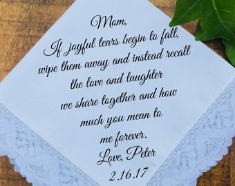 Mother of the Groom Gift from Son, Wedding Handkerchief Gift, Grandmother Gift from Groom, Mother of the  Bride Handkerchief PRINTED (H 009)