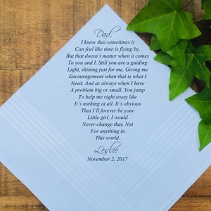 Wedding Hankerchief, Father of the Bride Handkerchief • Father of the Bride Gift •Daughter to Dad Hankie• Gift from Bride PRINTED (H 046)