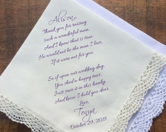 Mother of the Groom Gift, Mother of the Bride Handkerchief, Mother of Bride Gift, Parents Wedding Gift, PRINTED handkerchief (H 025)