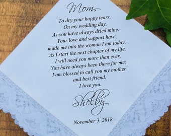 Mother of the Bride Gift, Mother of the bride hankerchief, mother of the groom, wedding handkerchief, Wedding Favors PRINTED (H 043)