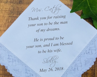 Mother In Law Wedding Gift from Bride, Grooms Mom Gift, Personalized Wedding Gifts, Parents Wedding Gift, Personalized hanky PRINTED (H 066)