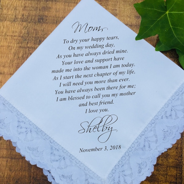 Mother of the Bride Gift, Mother of the bride hankerchief, mother of the groom, wedding handkerchief, Wedding Favors PRINTED (H 043)