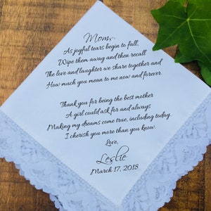 Mother of the Bride Gift From Bride •Wedding Handkerchief for Mom From Daughter or Son •Mother of Groom Gift  PRINTED Hankie  (H 038)