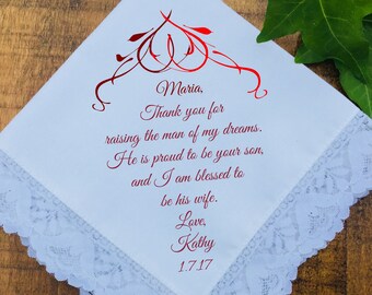 Mother of the Groom• Mother in law wedding Gift from Bride•Personalized Wedding Keepsake, Custom PRINTED Handkerchief for mom-In-law  (H 003