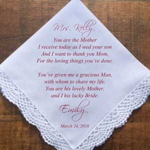 Mother In Law Gift • Mother of the Groom • Grooms parents Gift • Groom Parent Gift • Custom Wedding Gift• Personalized hankie PRINTED H 067)