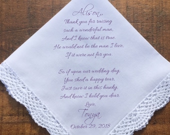 Mother of the Groom Gift wedding Handkerchief, wedding keepsake for Mother of Groom Wedding gift for her custom PRINTED handkerchief (H 025)