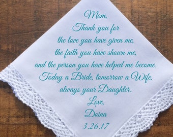 Mother of the Bride Gift mother of the groom gift mother in law Handkerchief PRINTED wedding handkerchief wedding gift idea keepsake (H 144)