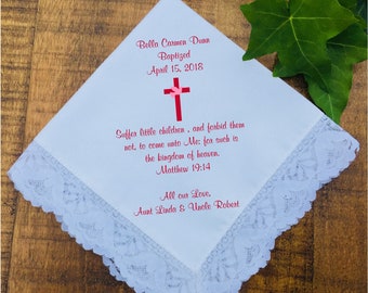Girls Baptism Gifts, Christening cotton custom handkerchief, Gifts Baptism Favors, Gifts for Baptism Godchild Gift, PRINTED Hankie (H 62)