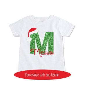 Personalized girls Christmas t shirt, Shirt FAUX glitter initial printed monogram shirt toddler, tween stocking stuffers (EX 035)