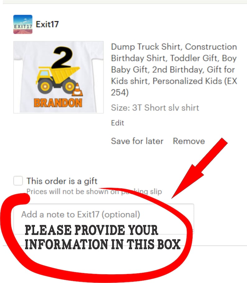 May include: A white short-sleeved shirt with a yellow dump truck and the number 2 printed on it. The name Brandon is printed below the truck. The shirt is for a 2nd birthday.