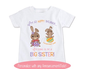 Big sister Easter Birth announcement shirt, Easter Pregnancy reveal to grandparents, New Baby announcement, Big cousin custom shirt (EX 265)