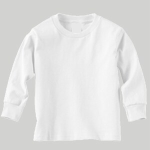 May include: A plain white long-sleeved t-shirt.