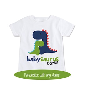 Infant babysaurus dinosaurs T rex toddler Boys Custom Name personalized Kids shirt new baby bodysuit Gift Grandson matching sibling (EX 298)