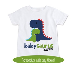 Infant babysaurus dinosaurs T rex toddler Boys Custom Name personalized Kids shirt new baby bodysuit Gift Grandson matching sibling (EX 298)