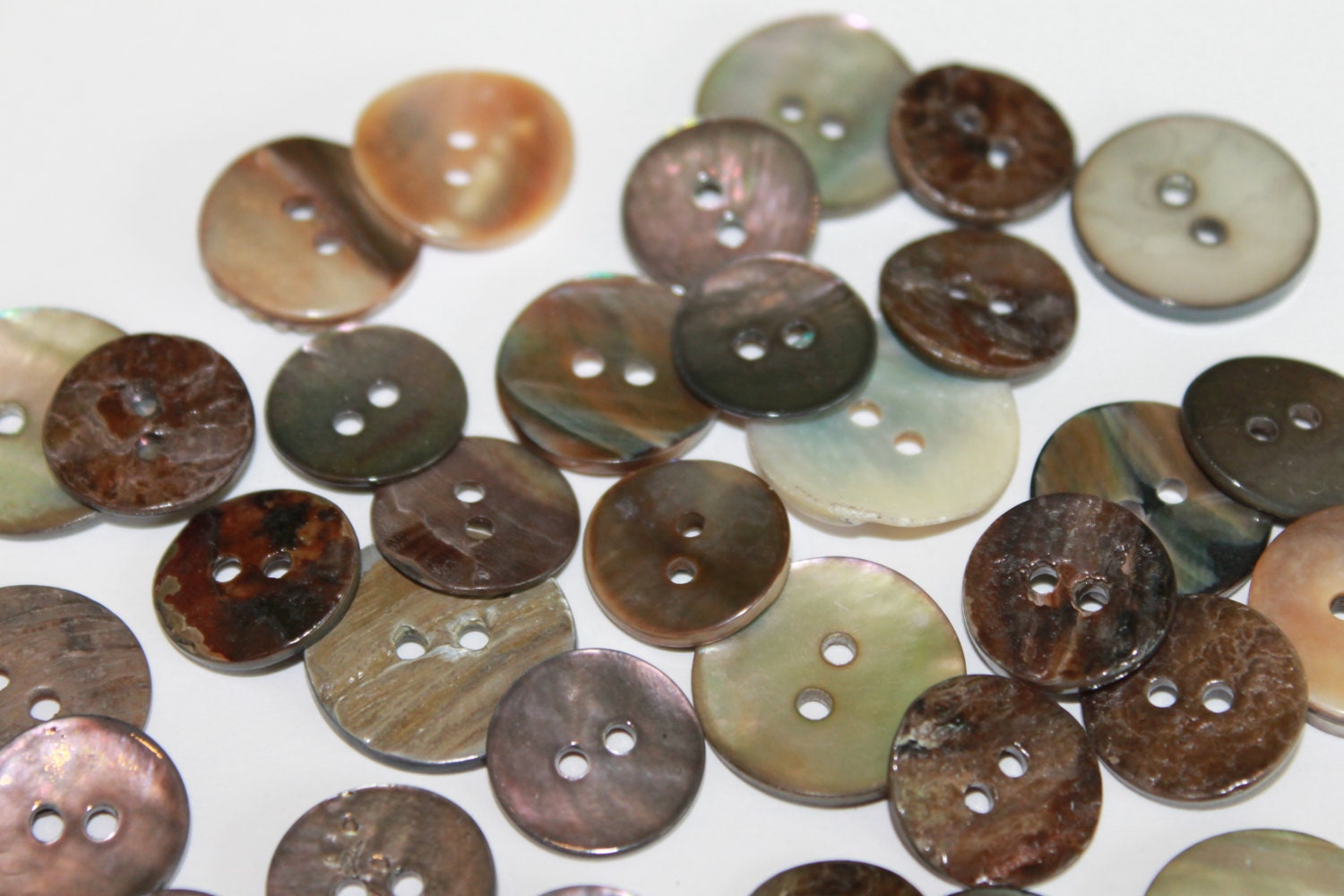 Brown grey dark natural shell buttons 16 round mixed sizes | Etsy