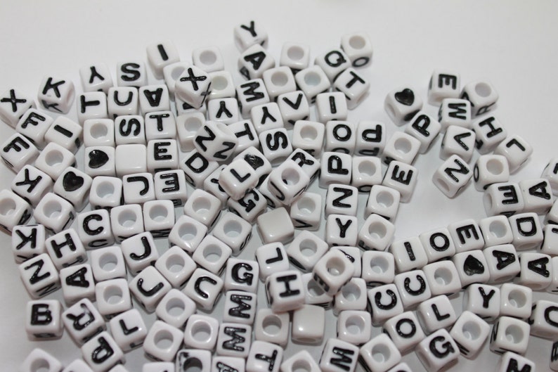 Letter Beads Alphabet Beads Square White Black 6 Mm Alphabetic Etsy