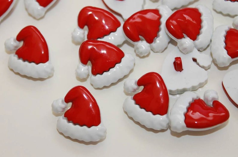 lot of 10 Christmas buttons red white shank buttons Novelty Santa Hat buttons Santa hat plastic buttons