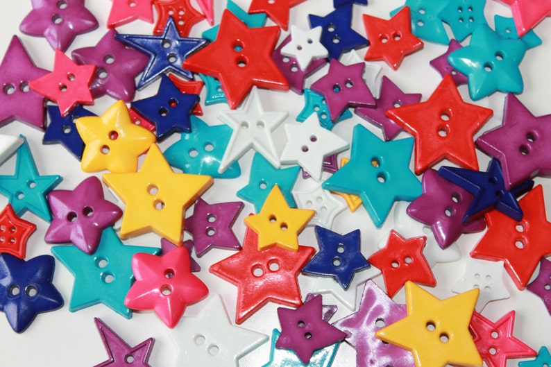 Star Shape Buttons 30 Beautiful Mix of Colorful Star Buttons Etsy