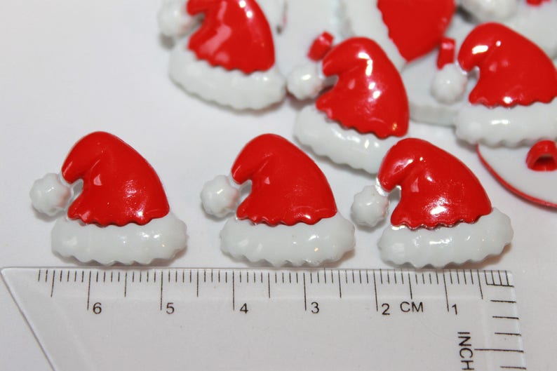 lot of 10 Christmas buttons red white shank buttons Novelty Santa Hat buttons Santa hat plastic buttons