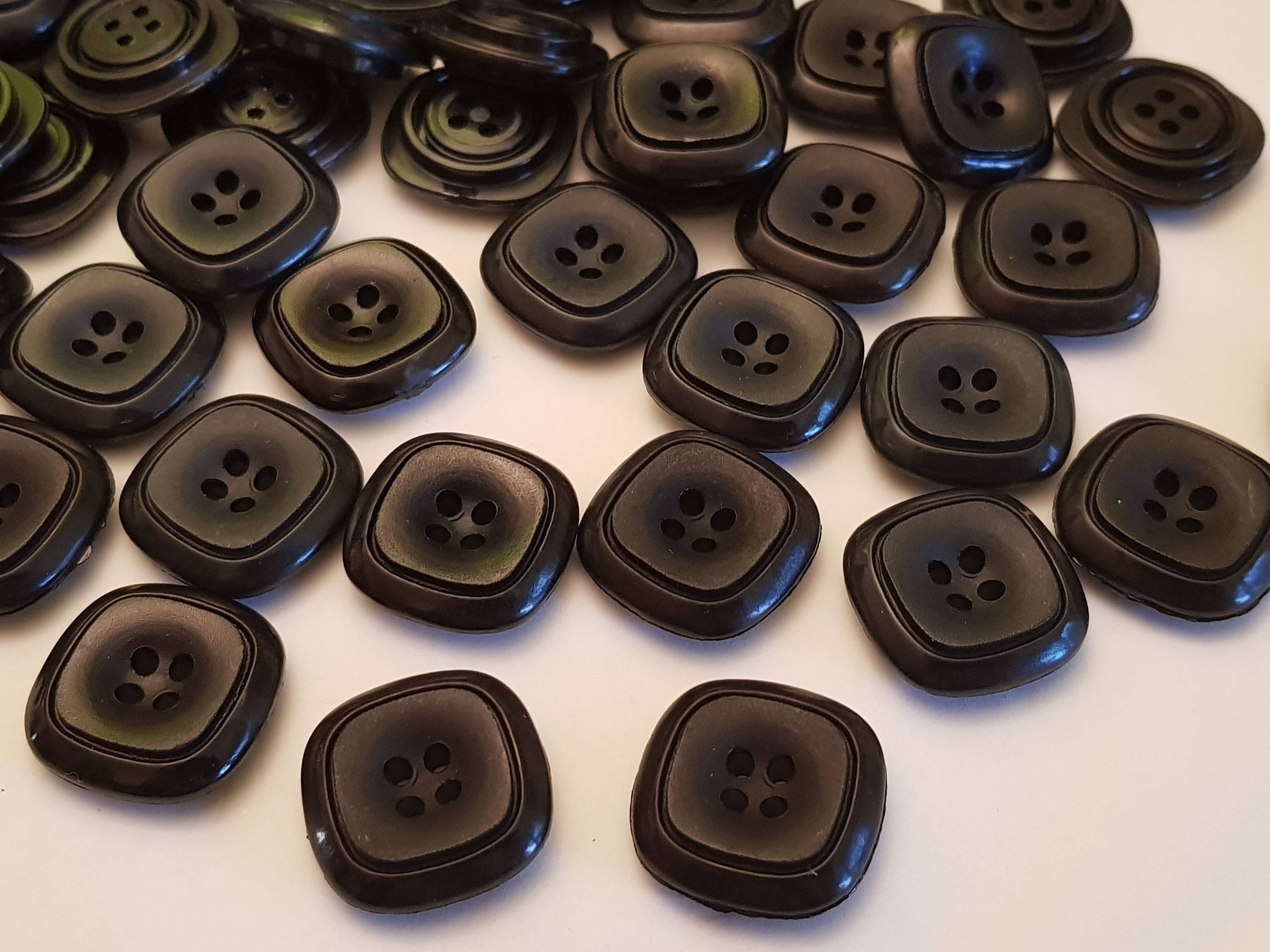 Black buttons lot of 12 square thick 4 hole 23 mm black color Etsy