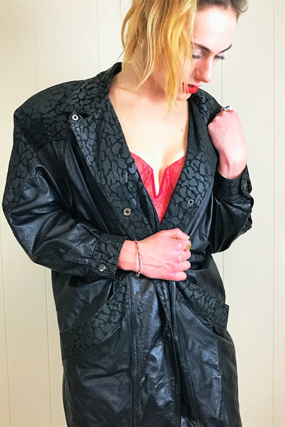 Jet Black, 80’s Jacket. Leather, w/ Cheetah Print,