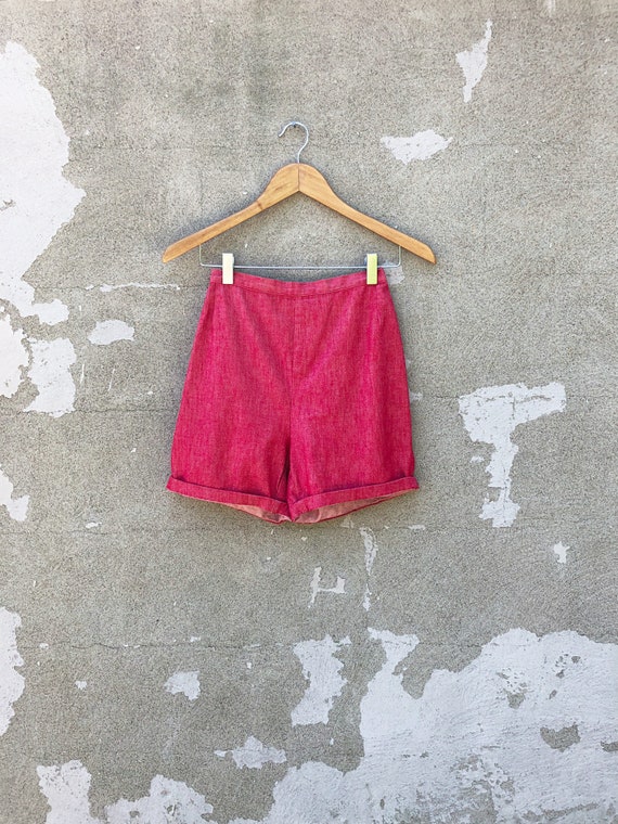 Ruby Red Shorts. 50's, High Waist, Stretch Cotton… - image 1