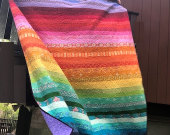 Rainbow Quilt is Back! Patchwork Blanket  – 100% Cotton - Crib / Lap  / Twin / Full / Queen  - Made to Order