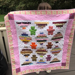 Quilt Patchwork Baby Blanket Pink and Bears  Heart - Baby Gift -  100% Cotton Baby Gift