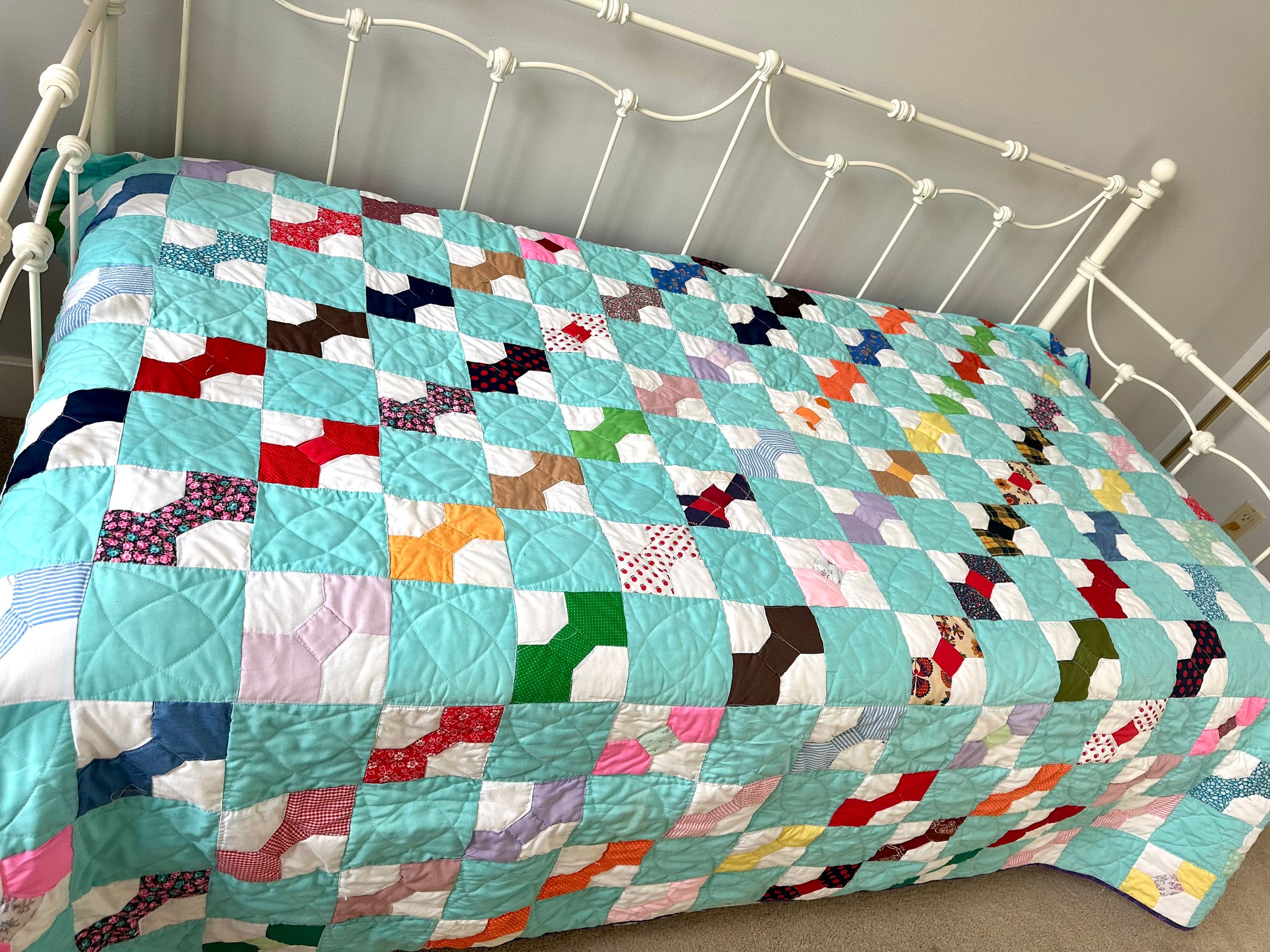 Bow Tie Quilt Patchwork Twin Full Size Aqua Color Etsy