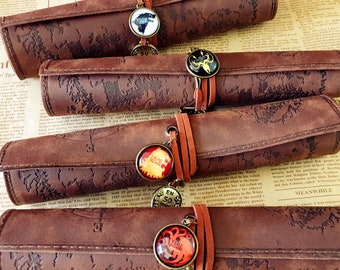 Game of Thrones Houses, una canción de hielo y fuego, estuche para bolígrafos, estuche para bolígrafos, rollo para bolígrafos, bolsa de maquillaje, rollos de pinceles de maquillaje, portalápices, regalo genial para estudiante