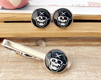 pirate skull, cuff links, Tie clips, cool gift for gentleman, cool gift for boy