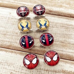 Superheroes Cufflinks: Spider Man, Deadpool, Wolverine, X-men, Ant Man, Sleeve Buttons for Men