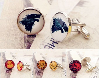 Game Of Thrones Houses cufflinks , A song of ice and fire cuff links , House Stark cufflinks , Houses cufflinks, cool gift for man