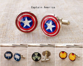 Superhero cuff links, Super hero cufflinks, Avengers cufflinks, Captain America cuff button, Thor cufflinks, cuff links for men \ boys