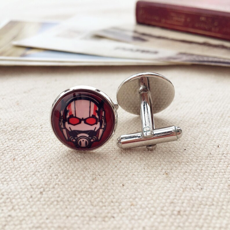 Superheroes Cufflinks: Multiple characters, Sleeve Buttons, 16mm Glass Dome cuff links Ant man