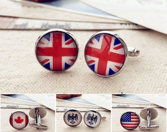 Around the world, Flag pattern, flag cuff links for men, colours sleeve button, personalized cuff links