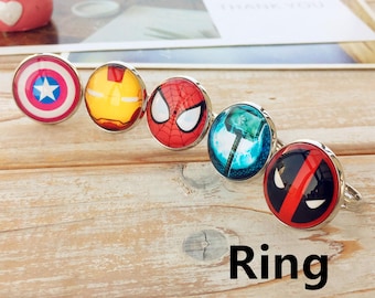 Bague super-héros Avengers : chevalière réglable en acier, plusieurs personnages