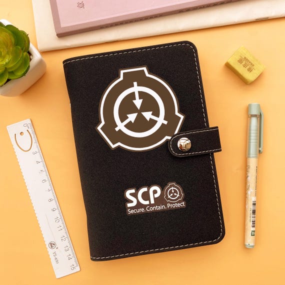 SCP Foundation Notebook: 4 designs, A6 loose-leaf Travel Journal, Black PU Leather, 100 ruled Pages