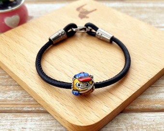 925 silver bead, a little monster charm, Black Leather bracelet with a charm, a hole bead, suitable for boys, girls and children