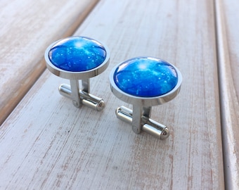 Night sky, Stainless steel cuff links, sleeve button, cufflinks for men, accept custom order