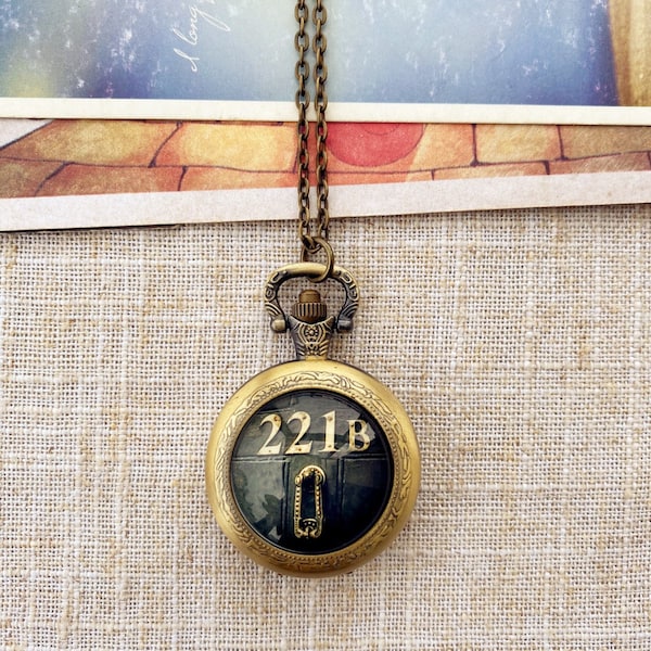221B, Sherlock Holmes, John Watson, Pocket Watch, Necklace, includes two kinds of removable chain, Accept customized drawings