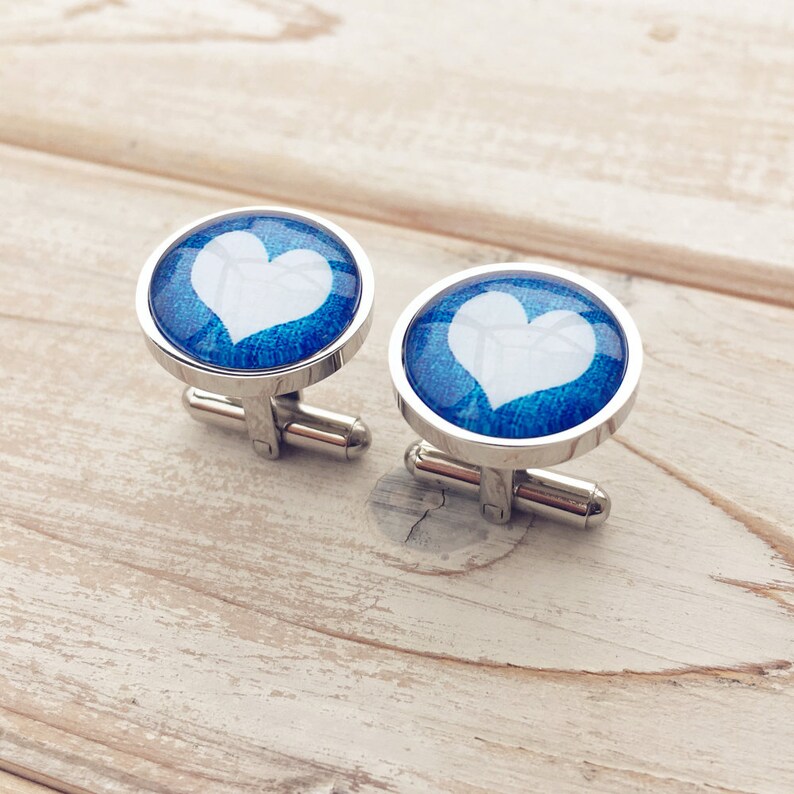 Stainless steel cuff links sleeve button accept custom order Blue heart cufflinks for men