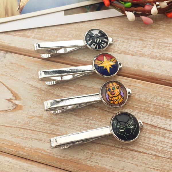 Superhero Tie clip,  Avengers Tie clip, cool gift for boys, Tie clips for men, Thanos tie clip, Black Panther tie clip, custom tie clip