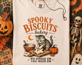 Comfort Colors® Spooky Biscuits Bakery Shirt, Halloween Cat Graphic Tee