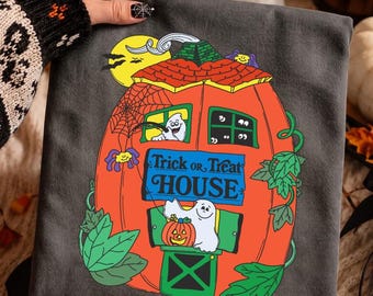 Comfort Colors Vintage Halloween Shirt, Retro 90s Pumpkin House T-Shirt