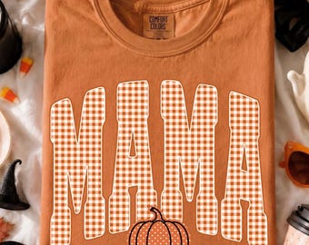 Camiseta Comfort Colors® Mama Gingham Pumpkin, Camiseta Varsity Mom