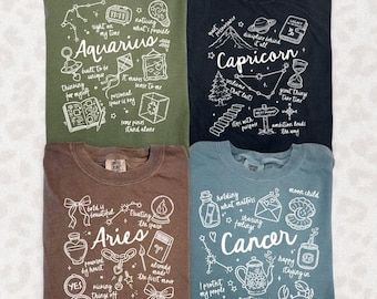 Camiseta Comfort Colors con el signo del zodiaco, camiseta de horóscopo astrológico, regalo de cumpleaños celestial