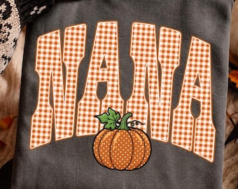 Comfort Colors Nana Gingham Pumpkin Shirt, Fall Nana Shirt, Pumpkin Graphic Tee