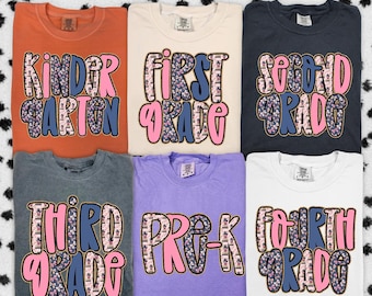 Camisetas Comfort Colors® Preppy para el equipo de profesores, camiseta de regreso a clases, regalo para profesores, primer, segundo, tercer, cuarto y quinto grado, preescolar y jardín de infantes.
